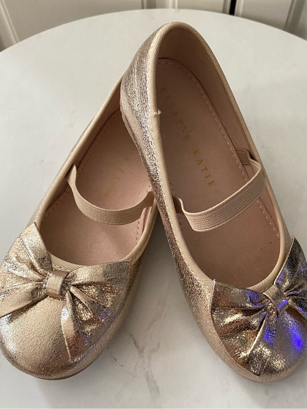 Kelly & Katie Metallic Gold Girls Bow Ballet Flats